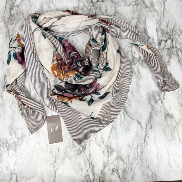 J.Jill Floral Garden Striped Square Scarf Rayon Sheer Lightweight 40” x 40” - Picture 3 of 8